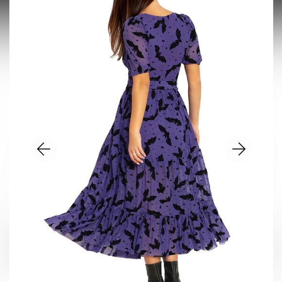 FLOCK OF BATS PURPLE WRAP MIDAXI DRESS - LIMITED Halloween - Picture 6 of 10